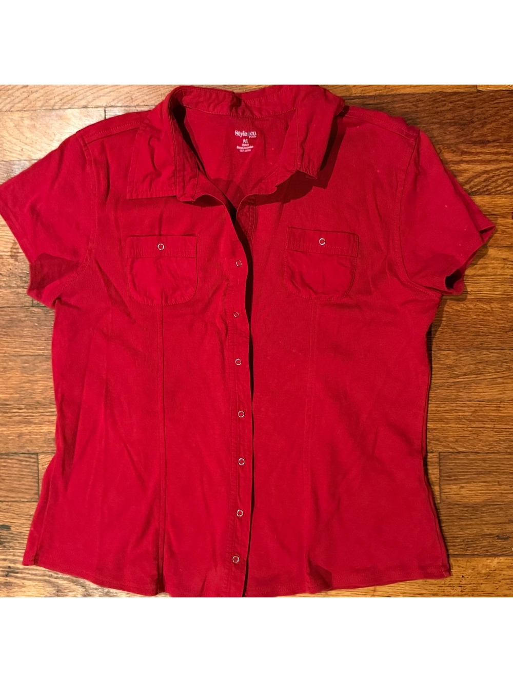 Style & Co Red Short Sleeve Button-Up Shirt Size M